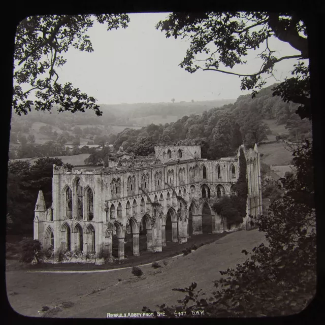 GWW Glass Magic Lantern Slide RIEVAULX ABBEY C1890 YORKSHIRE .