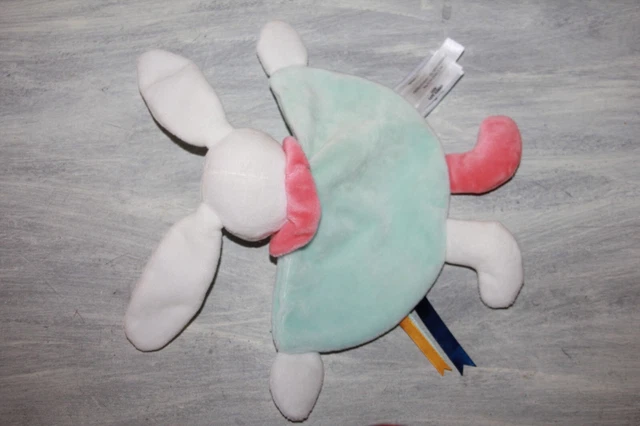 DOUDOU et COMPAGNIE LAPIN MAILOU PLAT BLEU BLANC ROSE NEUF 2