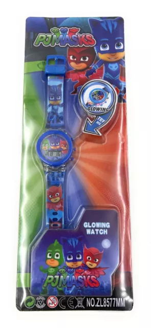 PJ MASKS 7 Colour Kids Flashing Light Up 3D Glow Digital Great Gift Watch