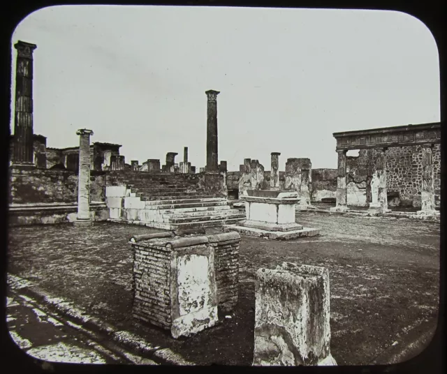 Glass Magic Lantern Slide MOUNT VESUVIUS & POMPEII NO16 TEMPLE C1890 PHOTO