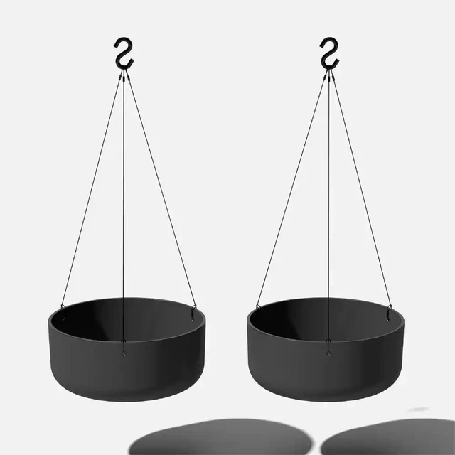 14 inch Hanging Planter Kona Bowl Round Black Plastic 2-Pack Weather Resistant