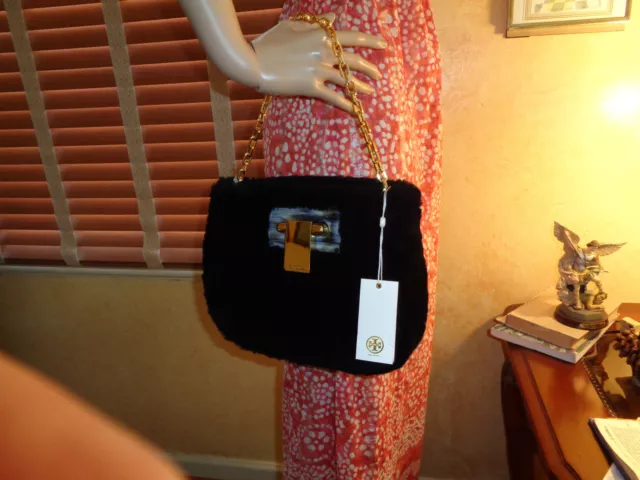 NWT TORY BURCH FUN FUR BLACK Sheepskin CLUTCH $550  DUST BAG