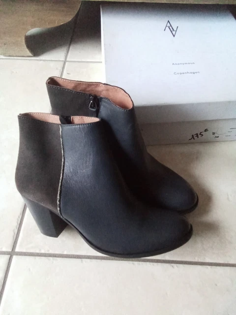 Bottines boots femme Anonymous Copenhagen en 38 marron gris chaussures cuir neuf