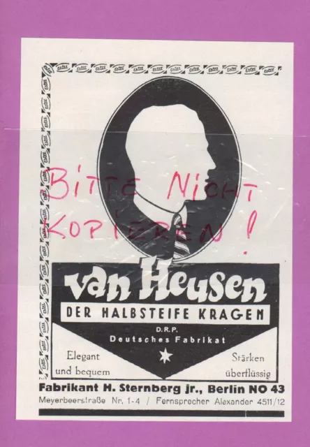 BERLIN, Werbung 1928, H. Sternberg jr. van Heusen der halbsteife Kragen