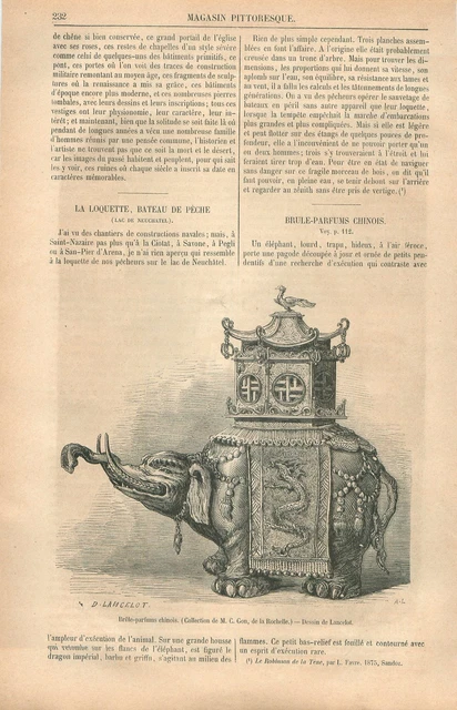 Elephant Dragons Burning Pagoda-Perfume of China Gon Collection ENGRAVING 1875