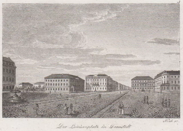 Darmstadt Louisenplatz Original Grabado Noack 1822