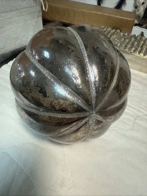 ANCIENNE BOULE DÉCORATION de Noël en verre églomisé Mercurisé TBE EUR