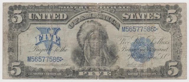 Large size note $5 Chief series 1899 five dollar silver certificate F-278