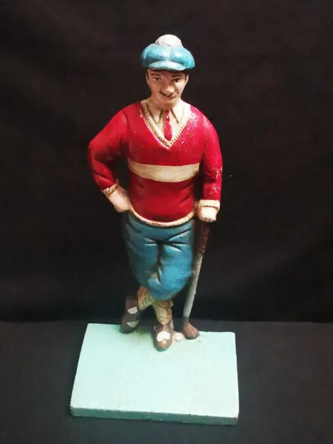 Genuine Vintage Cast Iron Door Stopper Depicting A Scottish Golfer