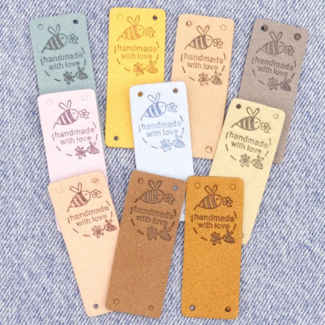 10 Bee Faux Leather Made With Love Sewing Knitting Crochet Handmade Labels