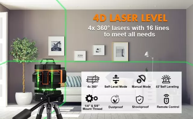 Elikliv 4D 16 linee laser autolivellante livello 4x360 luce verde laser a linea trasversale