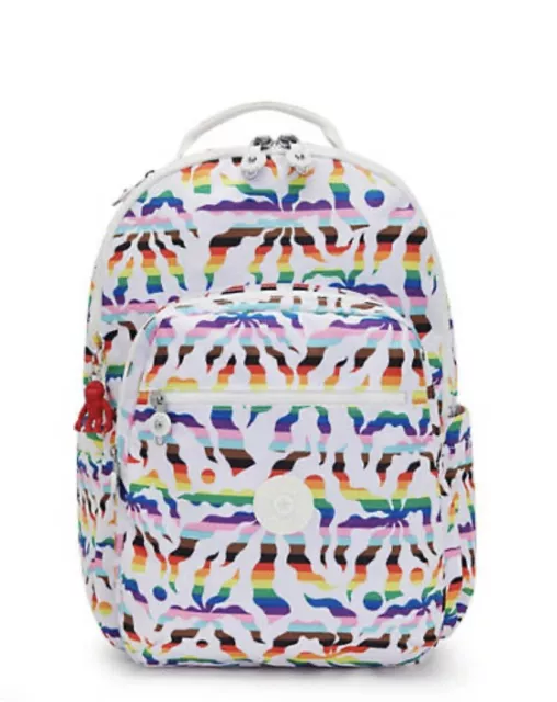 Kipling Seoul Large Printed 15" Laptop Backpack White Multicolor Pride