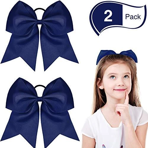 2 Packs Jumbo Cheerleading Bow 8 Inch Cheer Hair Bows Large Navy Blue