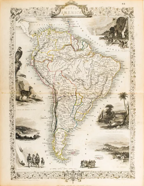 1851 SOUTH AMERICA ORIGINAL TALLIS RAPKIN MAP 11x14 WM35