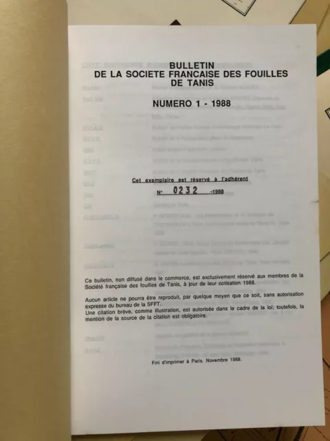 bulletin de la Société Française des FOUILLES DE TANIS (MFFT) 1988 3