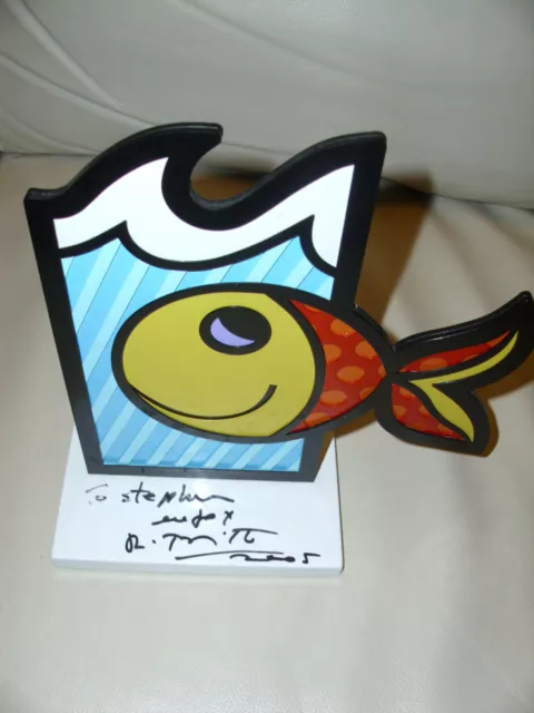 Rar Romero Britto "Boom Fish" Orig. 2005 white Base Skulptur +extra Unterschrift