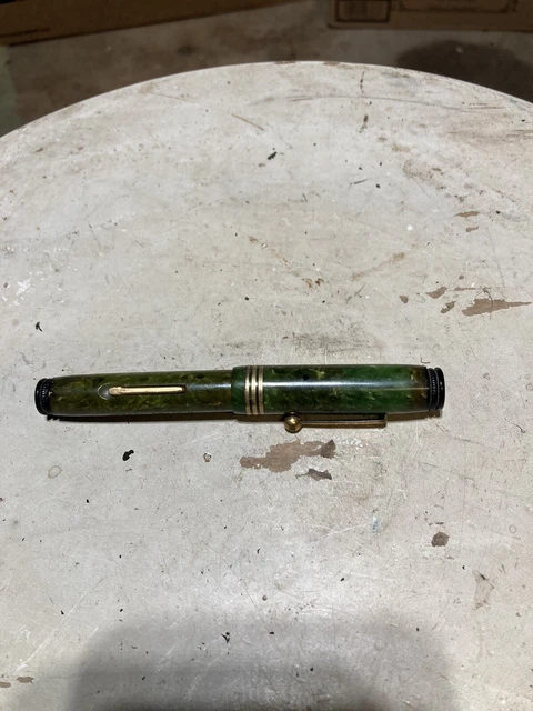 Vintage GOLD BOND Stonite Green Celluloid Fountain Pen #4 14k Nib