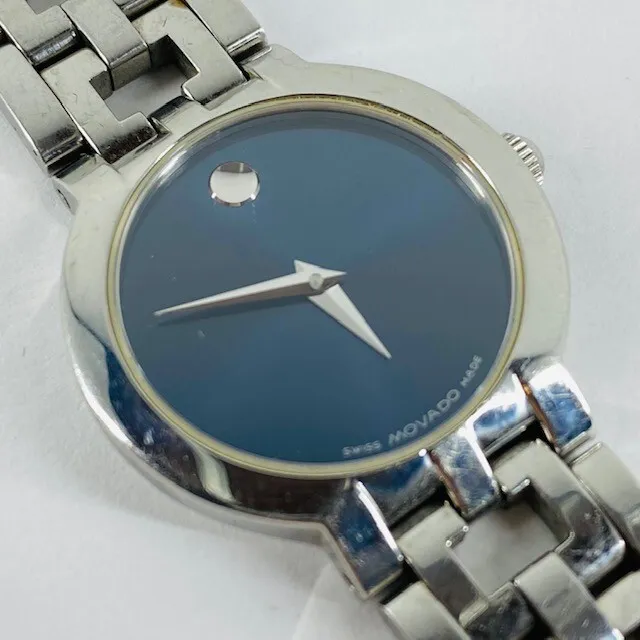 MOVADO WOMAN'S MUSEUM Blue Stainless Steel MOD 87-A1-1843 SWISS MADE NEW BATTERY