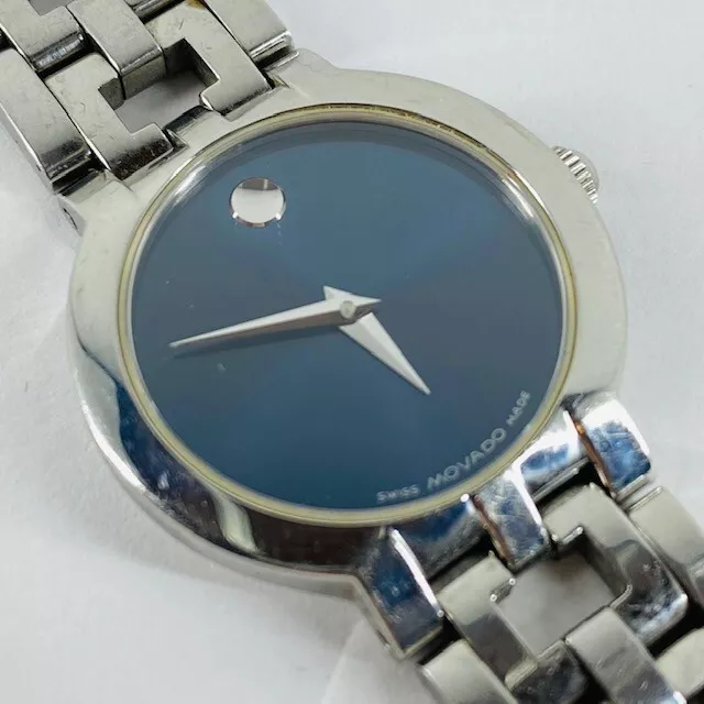 MOVADO WOMAN'S MUSEUM Blue Stainless Steel MOD 87-A1-1843 SWISS MADE NEW BATTERY