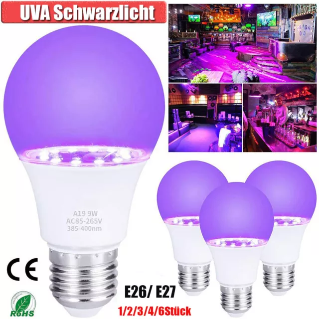 Schwarzlicht Glühbirne 9W E27 LED Lampe UV Fluter Blacklight Birne Partylicht