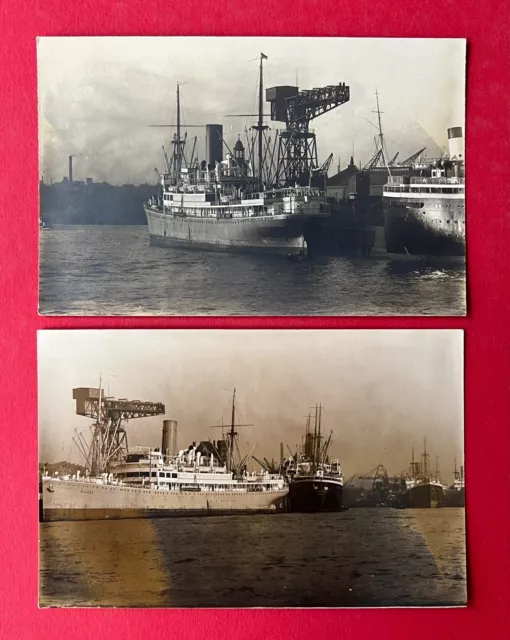 2 x Privat Foto AK HAMBURG um 1910/20 Ozeandampfer vor Hafenkran ( 135313