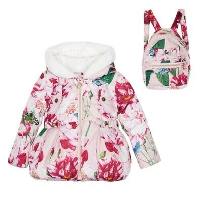 Ted Baker Baby Girls' Pink Floral Coat / Jacket & Backpack Set. 12-18 Months.