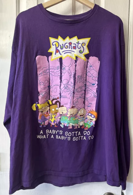 Rugrats T Shirt Adult PURPLE Long Sleeve Double Sided Nickelodeon Size Large L