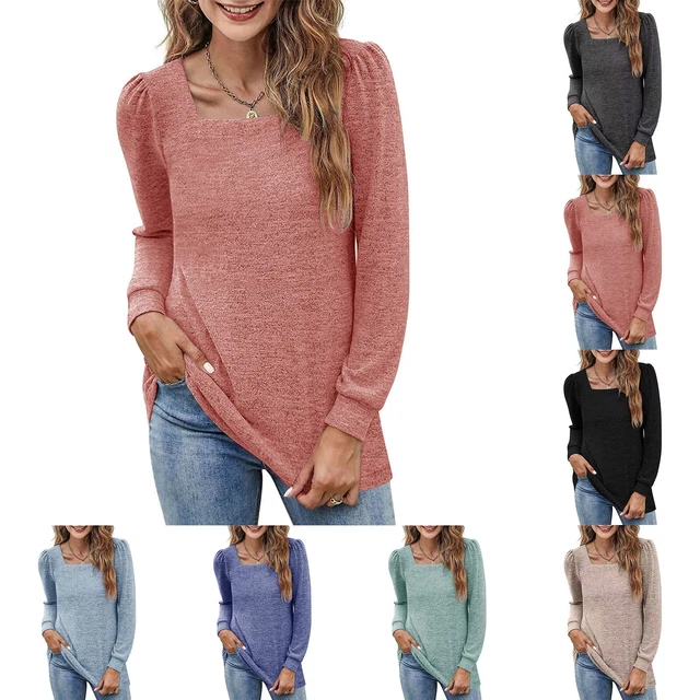 Nuovo Donna Casual Felpe collo Quadrato Puff Camicie Manica Tunica Top Maglione