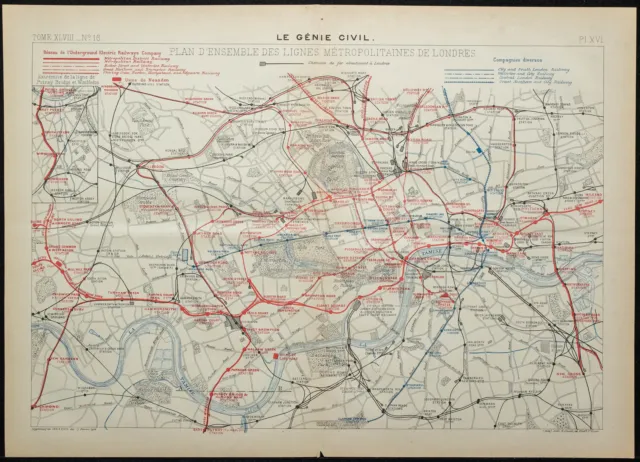 1906 - Plan du métro de Londres - Cartographie historique du réseau ferroviaire