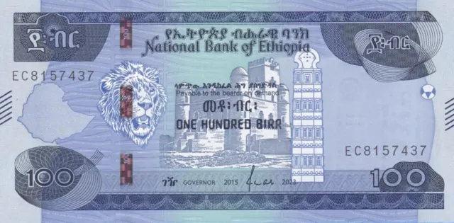 100 Birr Ethiopian 2015/ 2023 Bill Note. Ethiopia Uncirculated Banknote