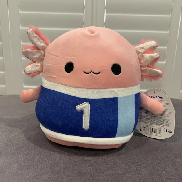 SQUISHMALLOW 18CM ARCHIE The Axolotl In Soccer Jersey Kelly Toy BNWT £