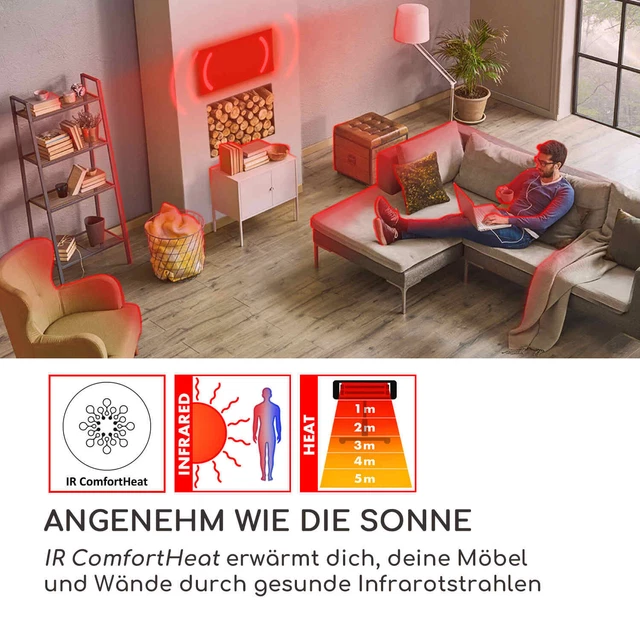 Infrarot Heizstrahler Decke Wand 2400W Infrarotstrahler elektrisch Terrasse weiß 3