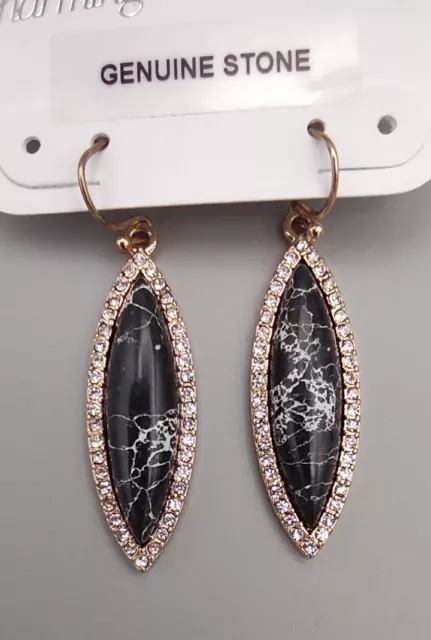 Charming Charlie Genuine Stone Earrings, black marbled stone