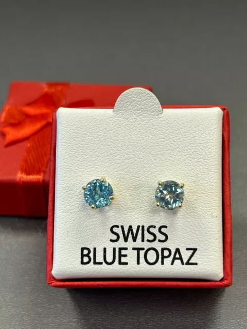 GENUINE SWISS BLUE Topaz 18K Gold Sterling Silver Macy's Designer Stud ...
