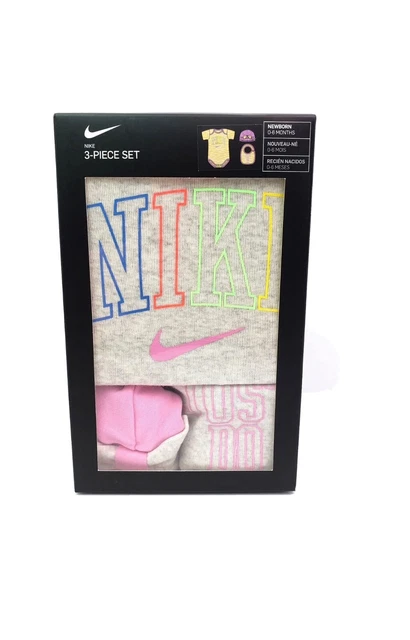 Nike Newborn Baby Girls Size 0-6 Months Bodysuit Bib Beanie Hat 3 Piece Set