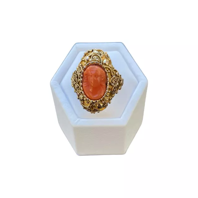 BELLE BAGUE EN OR 14K CAMÉE SUR CORAIL or 14 carats