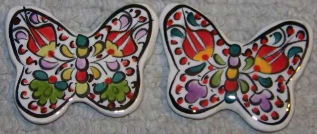3"x2" Turkish Iznik Pattern Handmade Butterfly Ceramic Refrigerator Magnet Set