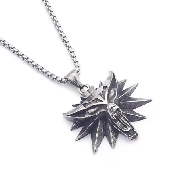 Ciondolo The Witcher Medallion Argento Cosplay Collana Lupo Geralt Di Rivia 4