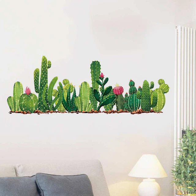 1 pieza pegatinas de pared de plantas de cactus verdes extraíbles hojas verdes refrescantes pared Sti