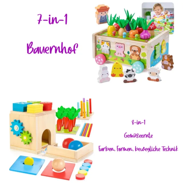Montessori Holz-Lernspielzeug 7-in-1 / 8-in-1 ab 1 Jahr Jungen Mädchen NEU OVP
