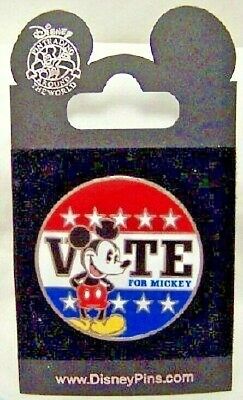Disney Vote For Mickey Red White Blue Round Pin New On Card