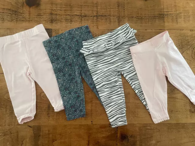 Baby Girl 3-6 months Tu George F&F 4 Pairs of Leggings Pink Zebra Foliage