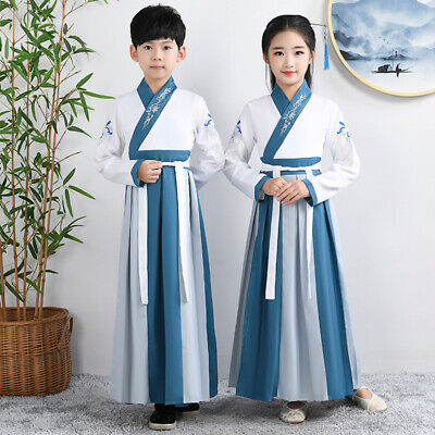 BOY Girl TRADIZIONALE CINESE Tang Suit Uniforme HANFU Antico Costume di Scena Abito