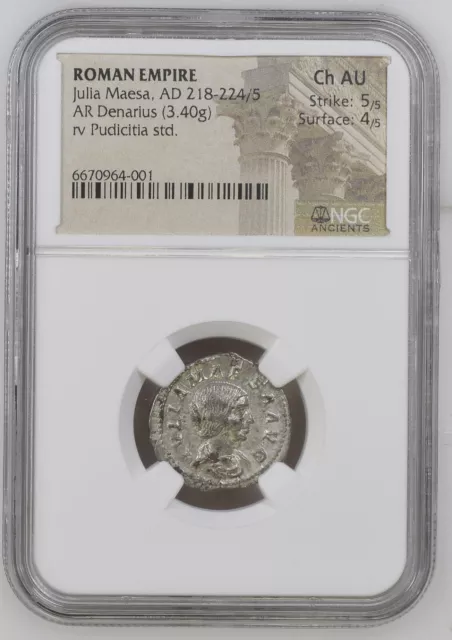 Roman Empire - Julia Maesa - AD 218-224 - Silver Denarius - NGC Ch AU - Cohen:36