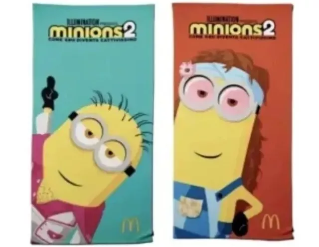 lotto 2 telo teli mare asciugamano McDonald’s Minions 2 2022 nuovi sigillati