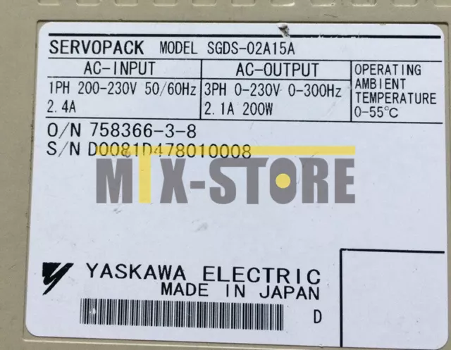1pcs Tested Used Yaskawa Servo Drive SGDS-02A15A /