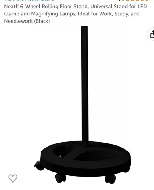 6-Wheel Rolling Floor Stand, Universal Stand for LED Clamp and Magnifying Lamps