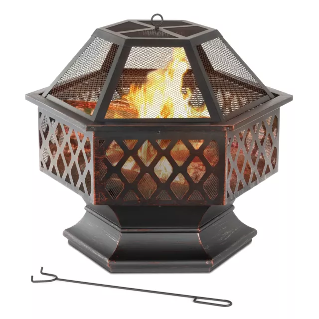 Hexagonal Fire Pit BBQ Grill Outdoor Garden Firepit Brazier Stove Patio Heater