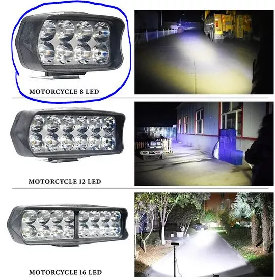 Moto Phare 8 LED Feux de Conduite Étanche Auxiliaire Phare Scooter Externe