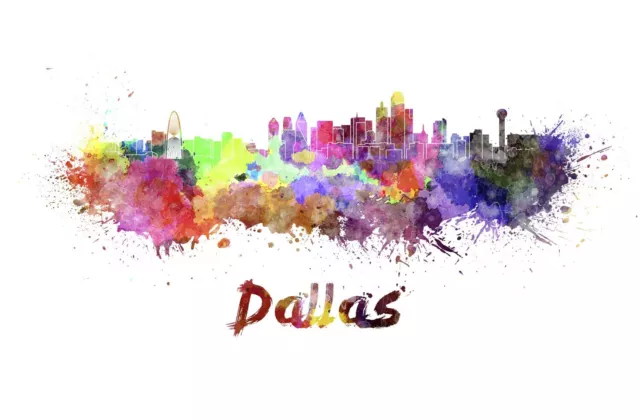 Dallas skyline watercolor canvas, Dallas Canvas Print, Dallas wall art, Canvas